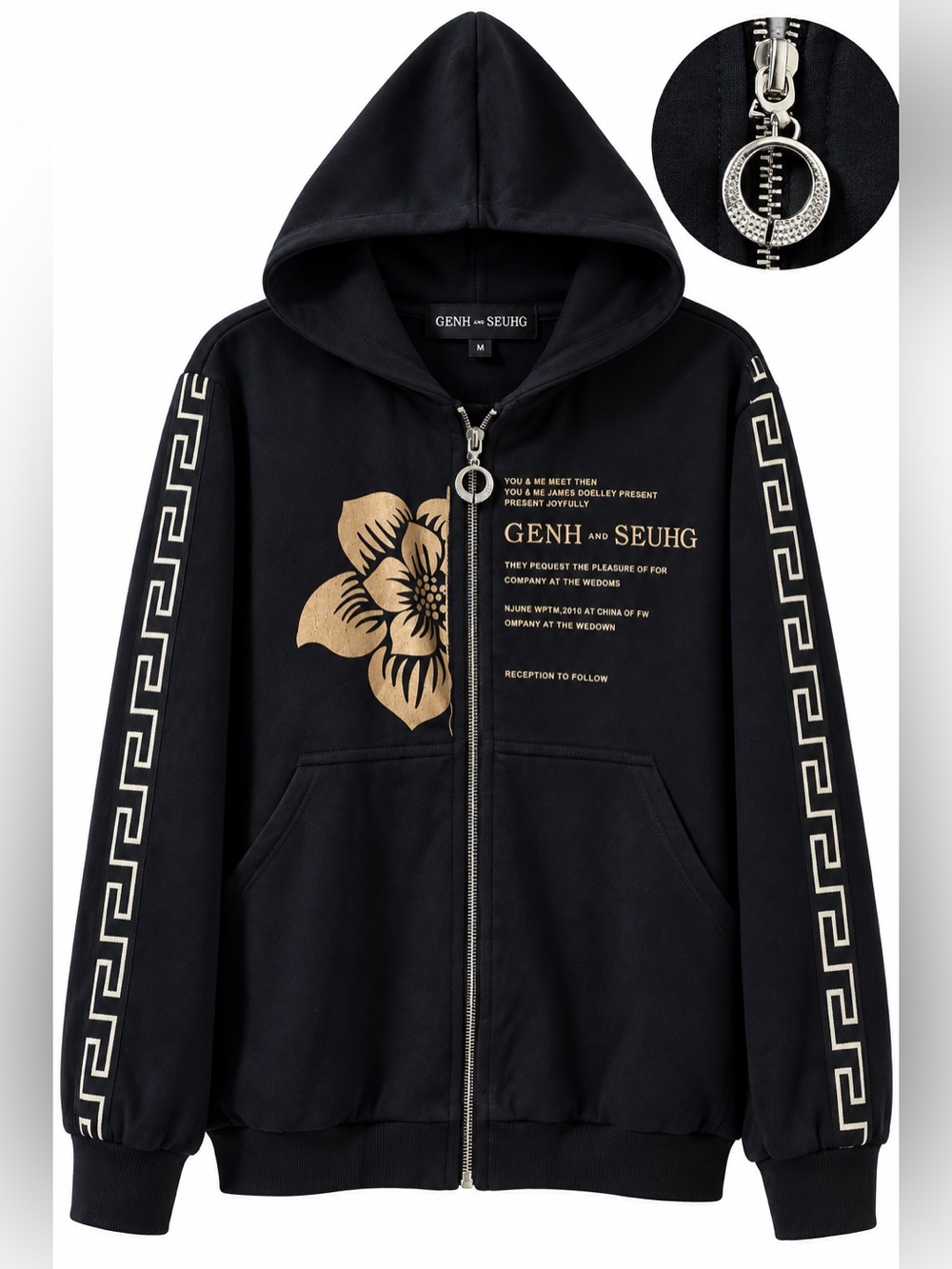 Korean Designer Fast Street Wear Womens Black Gold Sweatshirt Size M Heavyweight